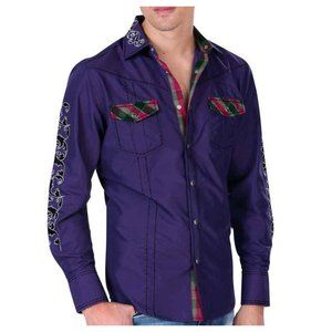NEW Men's Cowboy Western Wear Shirt Purple Size L Long Sleeve Rodeo Embroidered